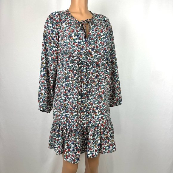 J. Crew Relaxed Printed Ruffled Casual Dress Fiery Sunset Ditsy Floral Size M - Picture 3 of 16